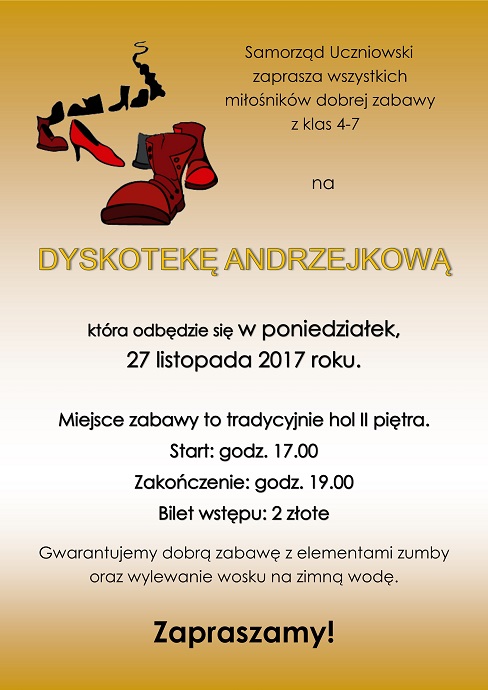 dyskoteka andrzejkowa -plakat 2017